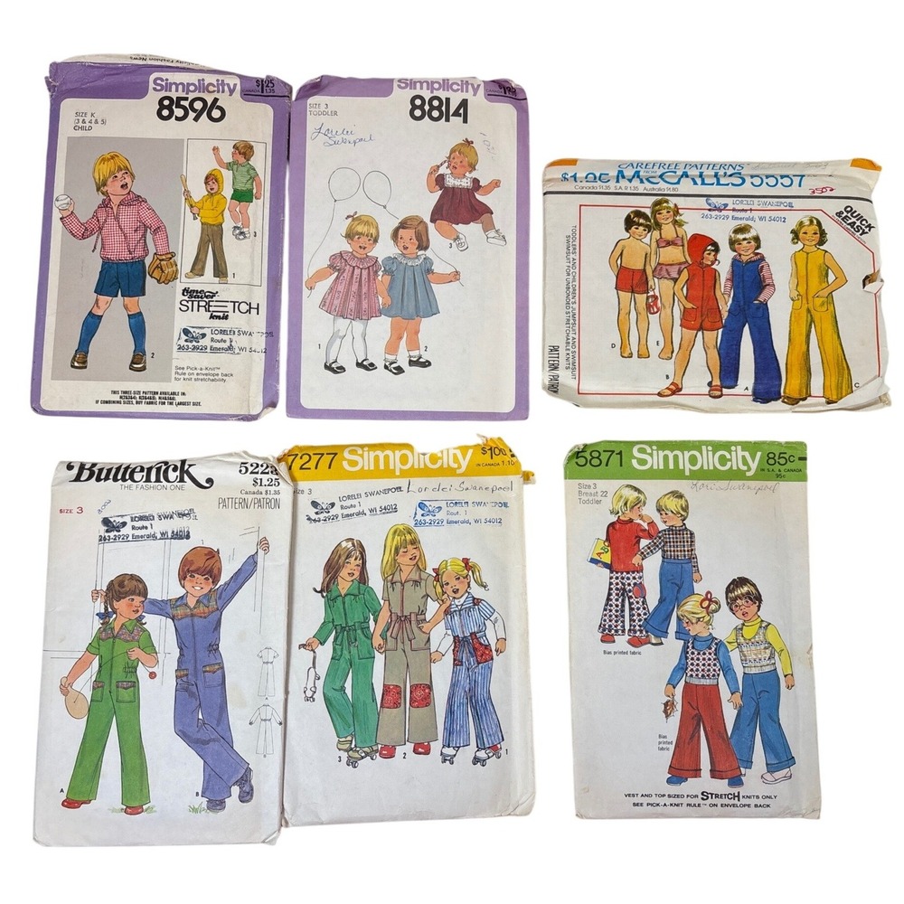 Vintage 70s Kids Sewing Patterns Lot of 6 Simplicity McCalls Butterick Size 3